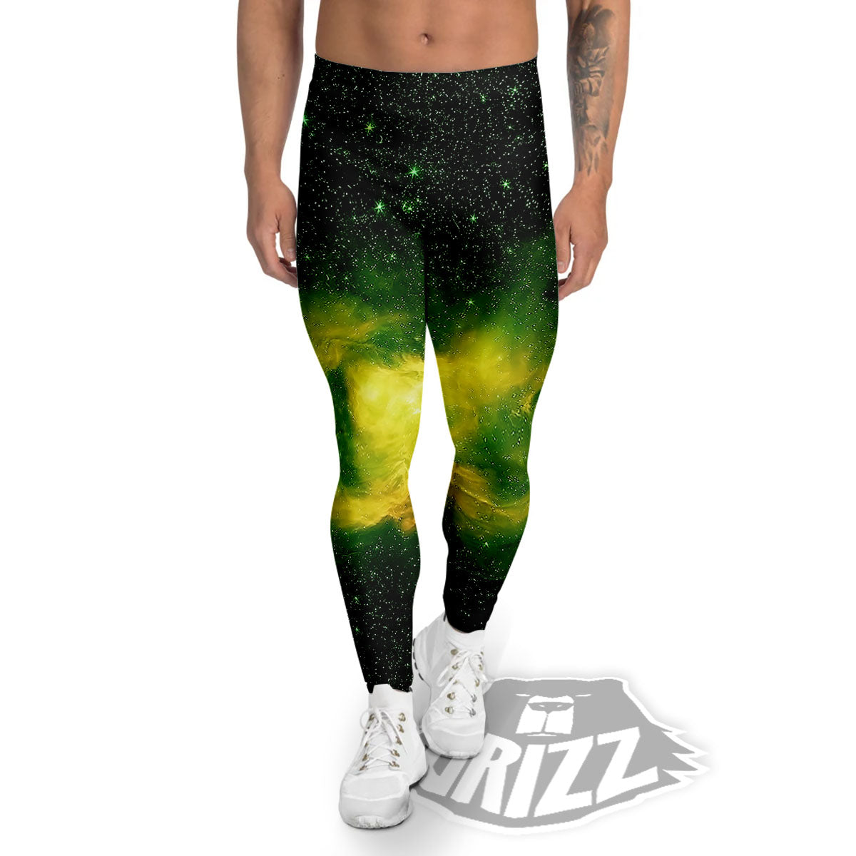 Galaxy Sparkle Green Print Men's Leggings-grizzshop