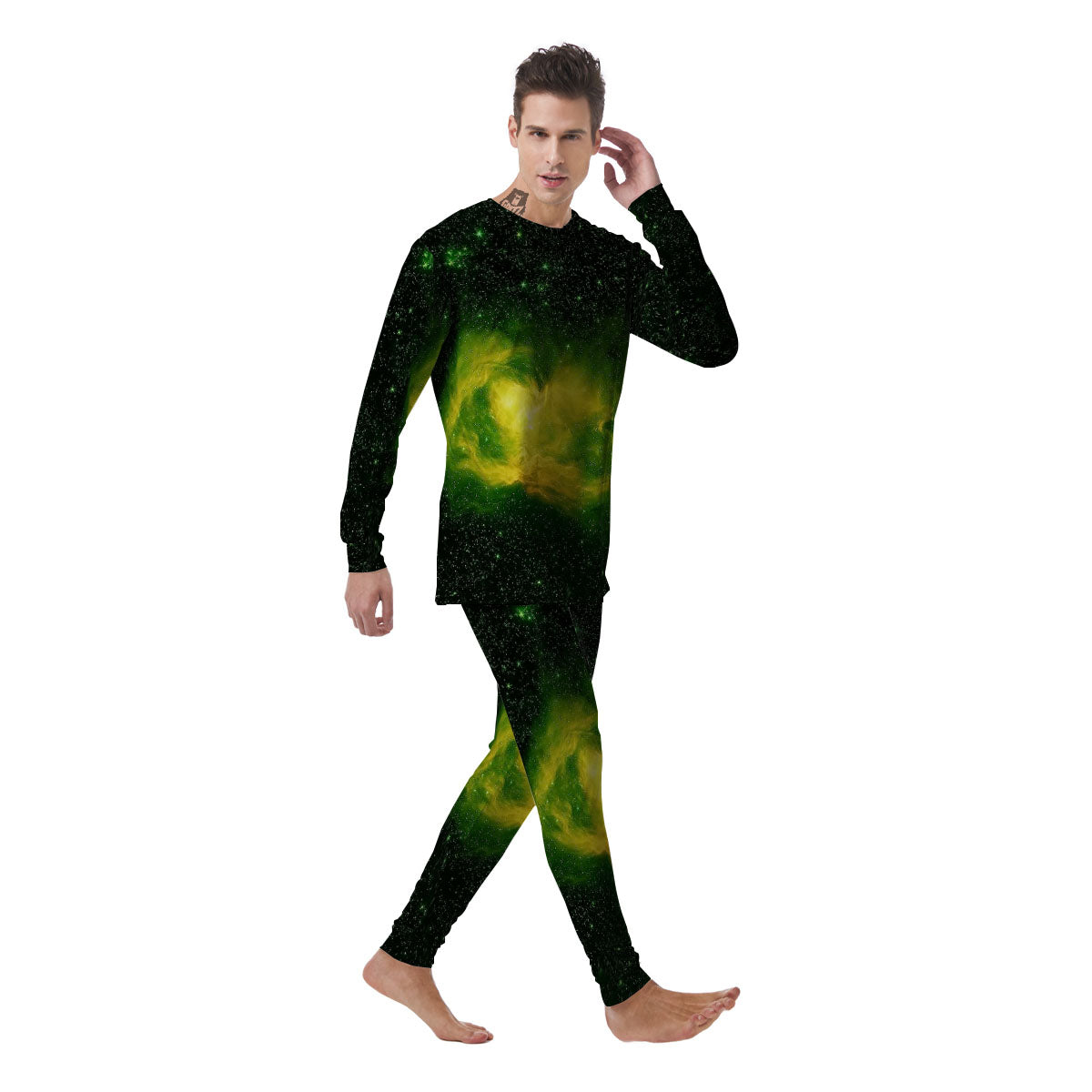 Galaxy Sparkle Green Print Men's Pajamas-grizzshop