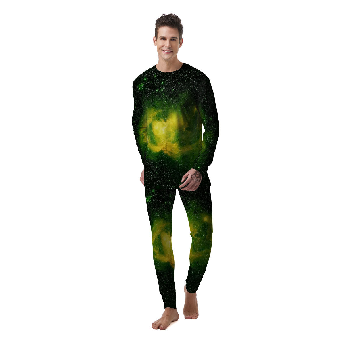 Galaxy Sparkle Green Print Men's Pajamas-grizzshop