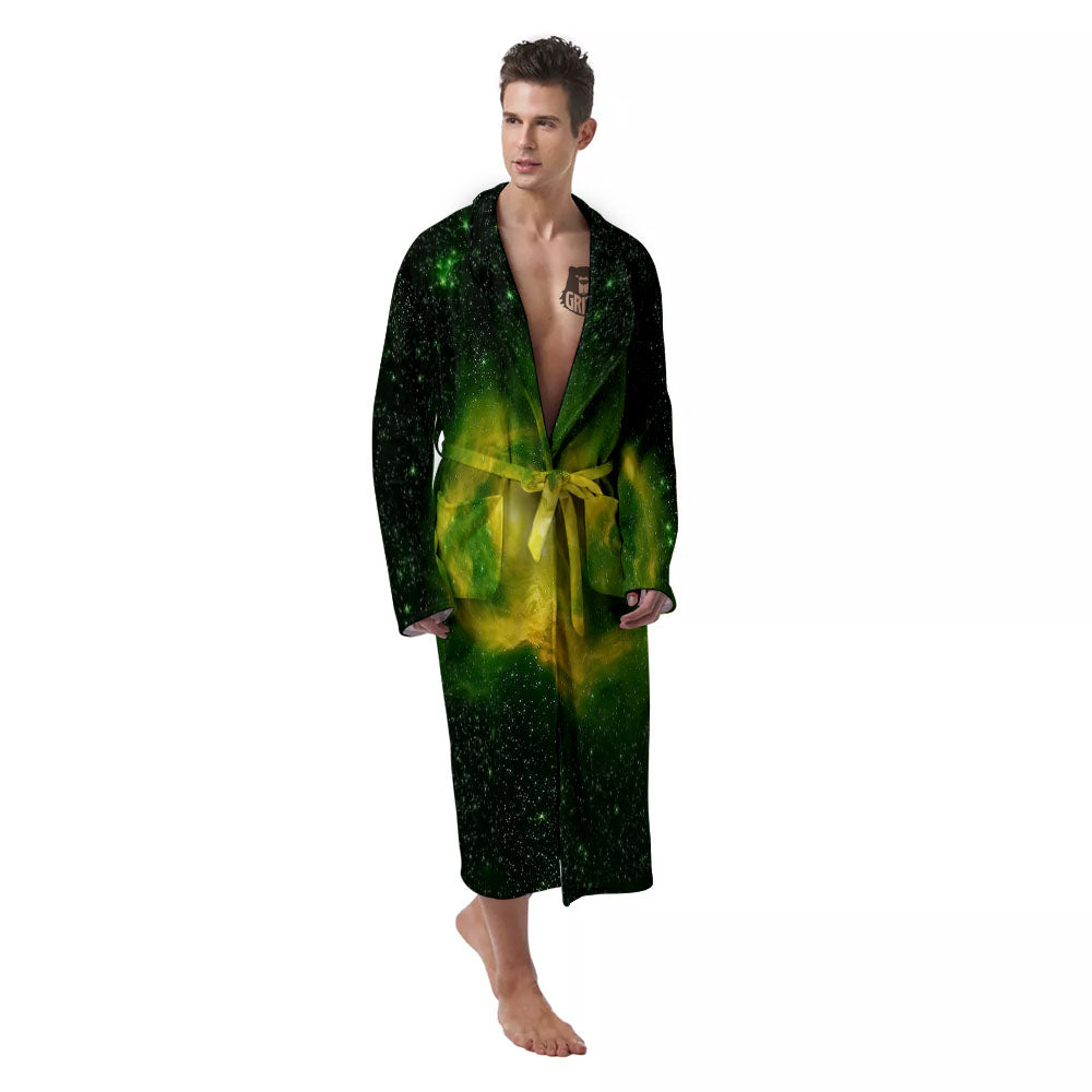 Galaxy Sparkle Green Print Men's Robe-grizzshop