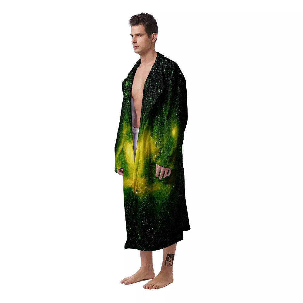 Galaxy Sparkle Green Print Men's Robe-grizzshop
