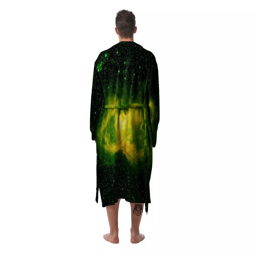 Galaxy Sparkle Green Print Men's Robe-grizzshop