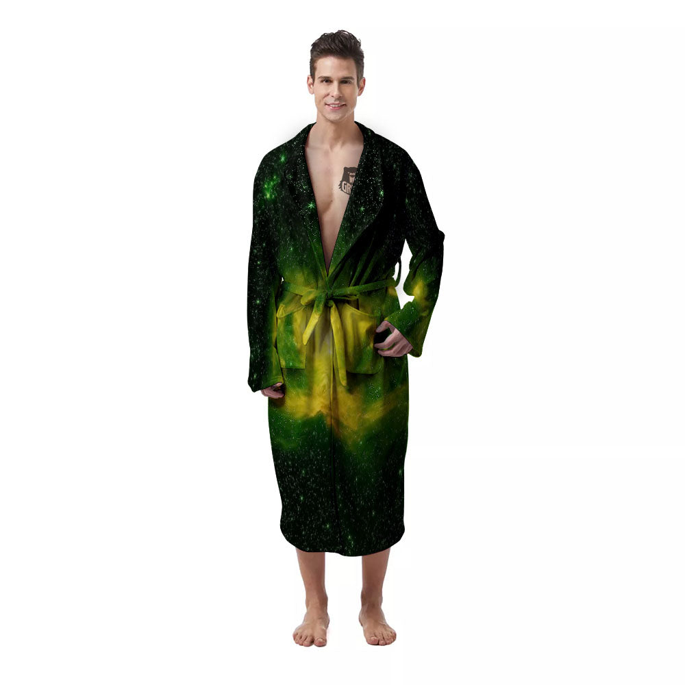 Galaxy Sparkle Green Print Men's Robe-grizzshop