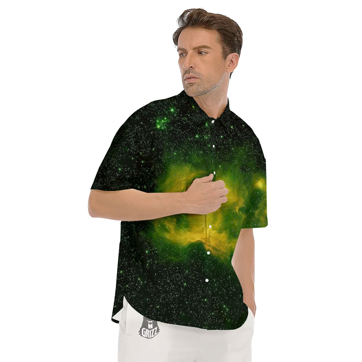Galaxy Sparkle Green Print Men's Short Sleeve Shirts-grizzshop
