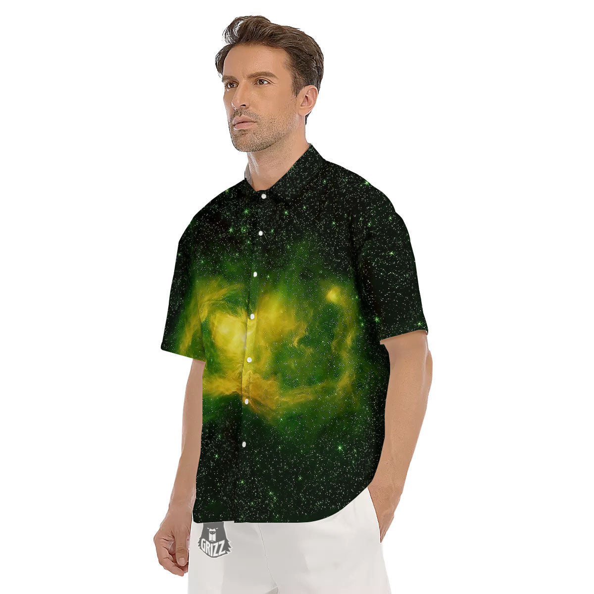 Galaxy Sparkle Green Print Men's Short Sleeve Shirts-grizzshop