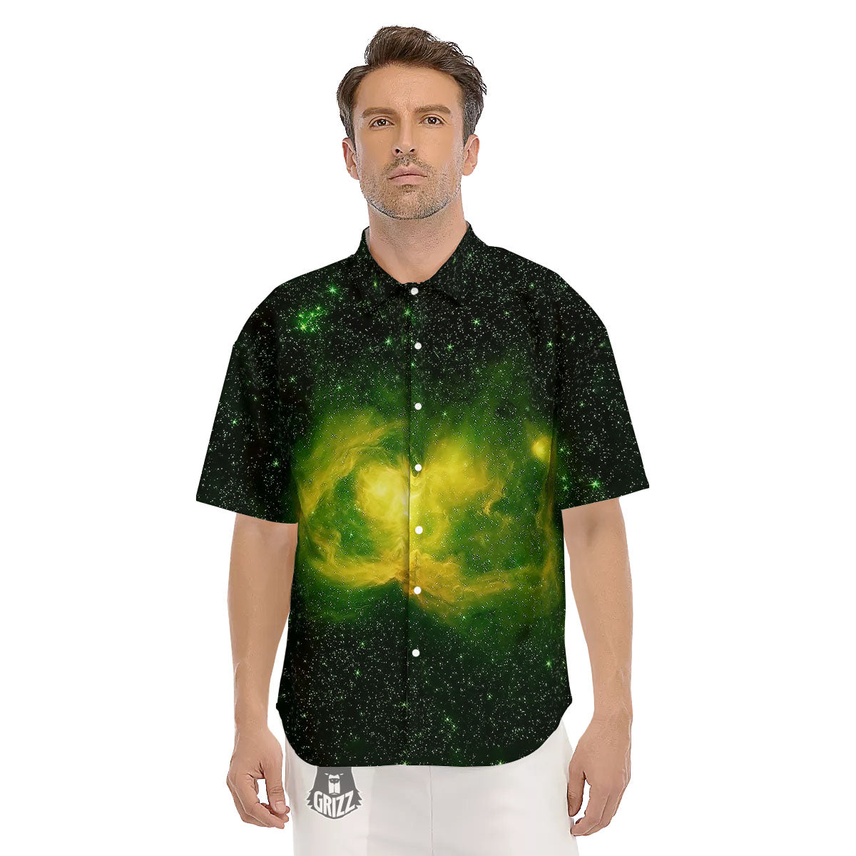 Galaxy Sparkle Green Print Men's Short Sleeve Shirts-grizzshop