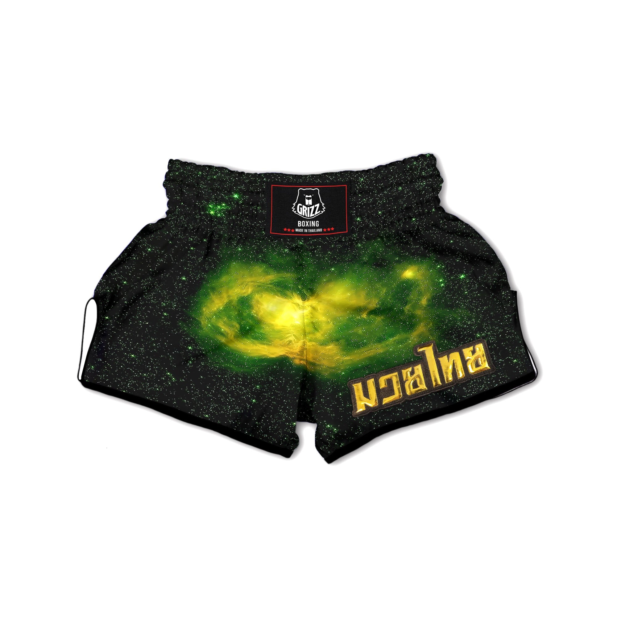 Galaxy Sparkle Green Print Muay Thai Boxing Shorts-grizzshop