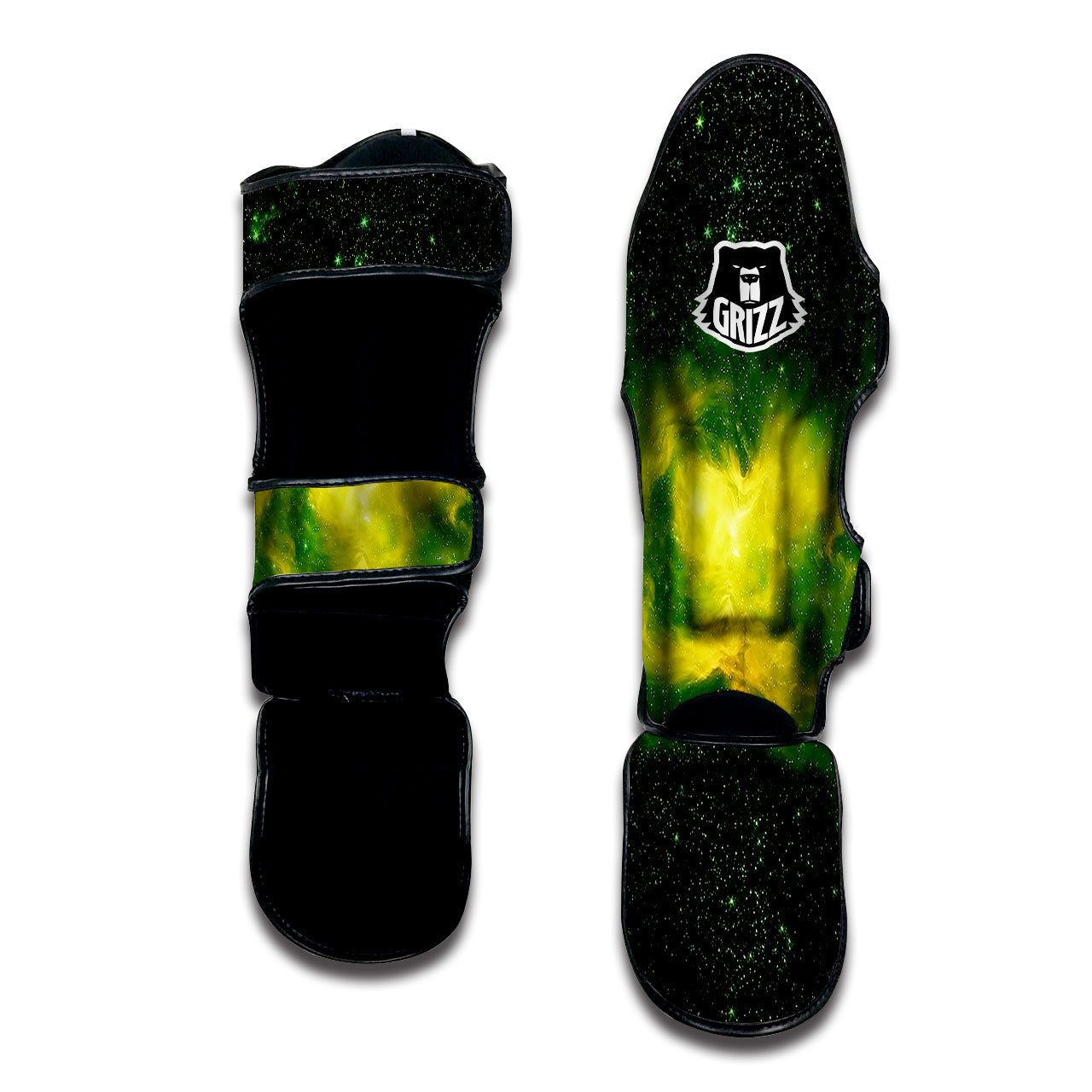 Galaxy Sparkle Green Print Muay Thai Shin Guards-grizzshop