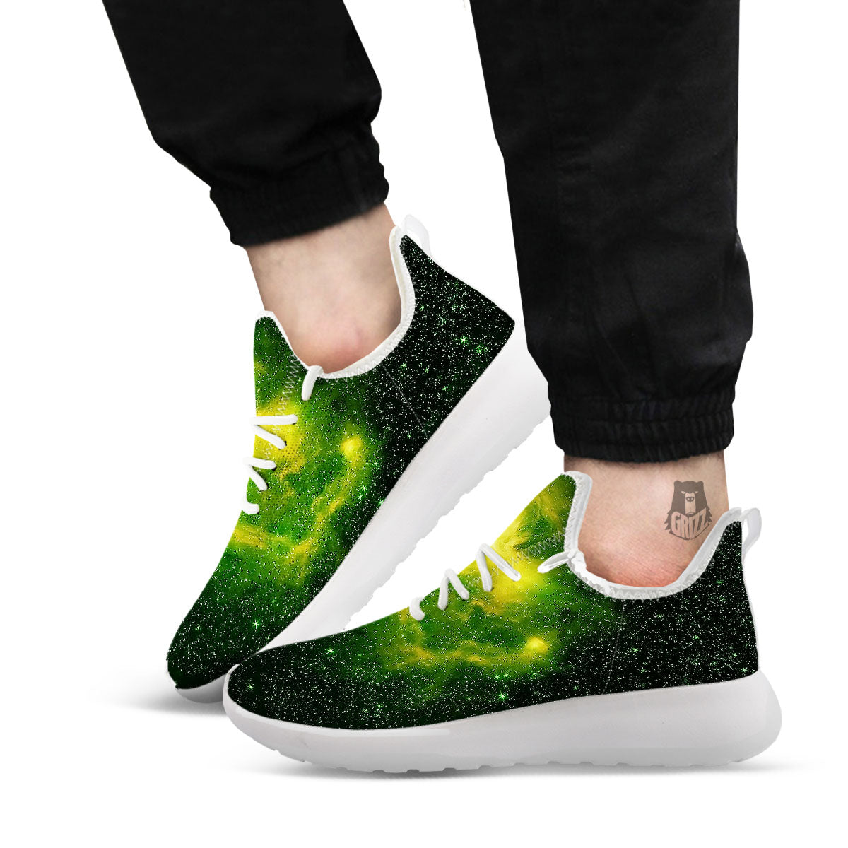 Galaxy Sparkle Green Print White Athletic Shoes-grizzshop