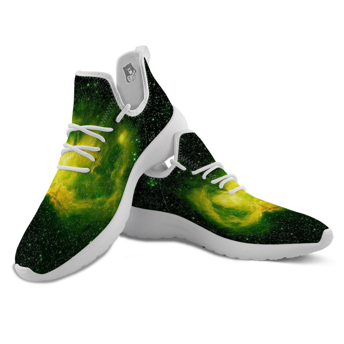 Galaxy Sparkle Green Print White Athletic Shoes-grizzshop