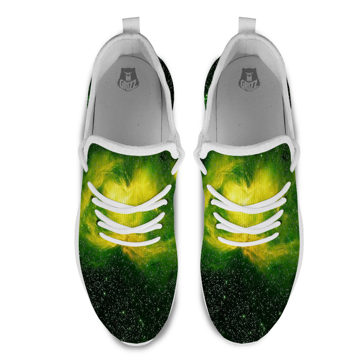 Galaxy Sparkle Green Print White Athletic Shoes-grizzshop