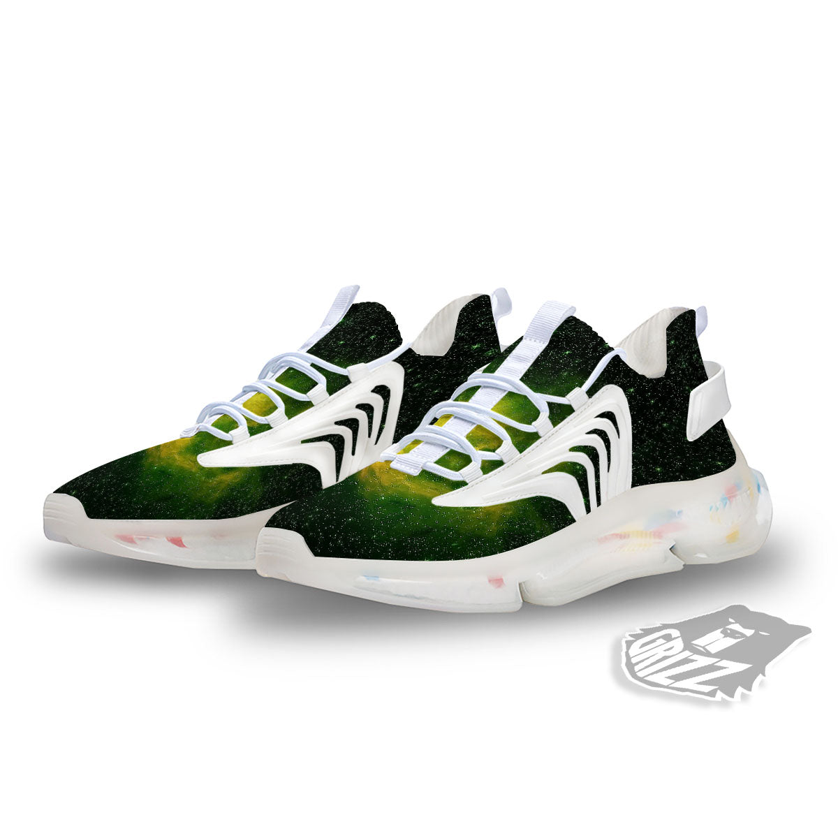 Galaxy Sparkle Green Print White Gym Shoes-grizzshop