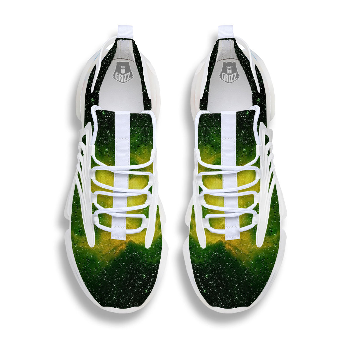 Galaxy Sparkle Green Print White Gym Shoes-grizzshop