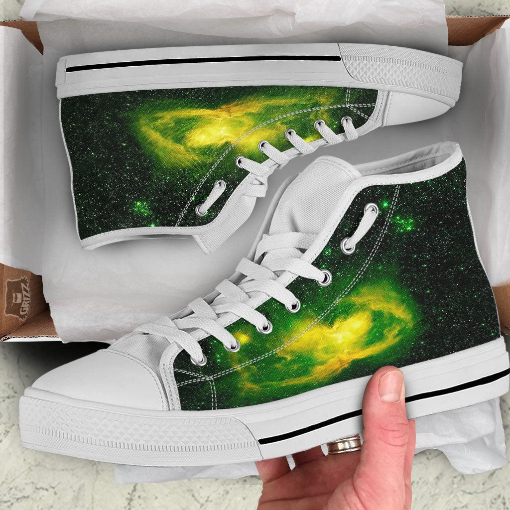 Galaxy Sparkle Green Print White High Top Shoes-grizzshop