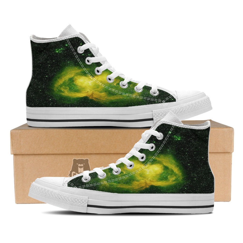 Galaxy Sparkle Green Print White High Top Shoes-grizzshop