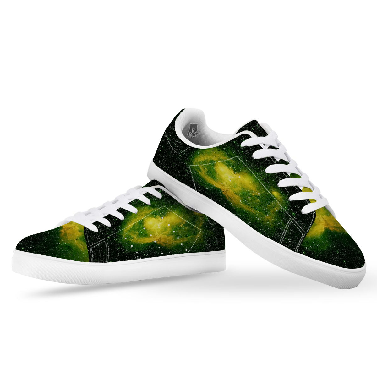 Galaxy Sparkle Green Print White Low Top Sneakers-grizzshop