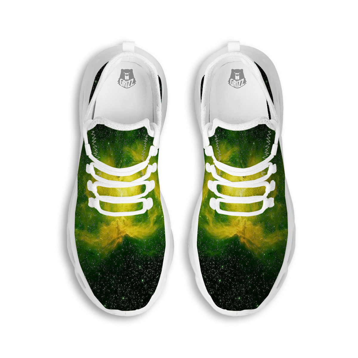 Galaxy Sparkle Green Print White Running Shoes-grizzshop