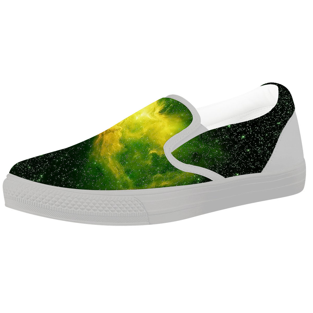 Galaxy Sparkle Green Print White Slip On Shoes-grizzshop