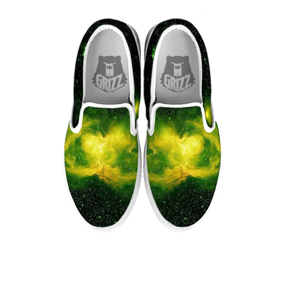 Galaxy Sparkle Green Print White Slip On Shoes-grizzshop
