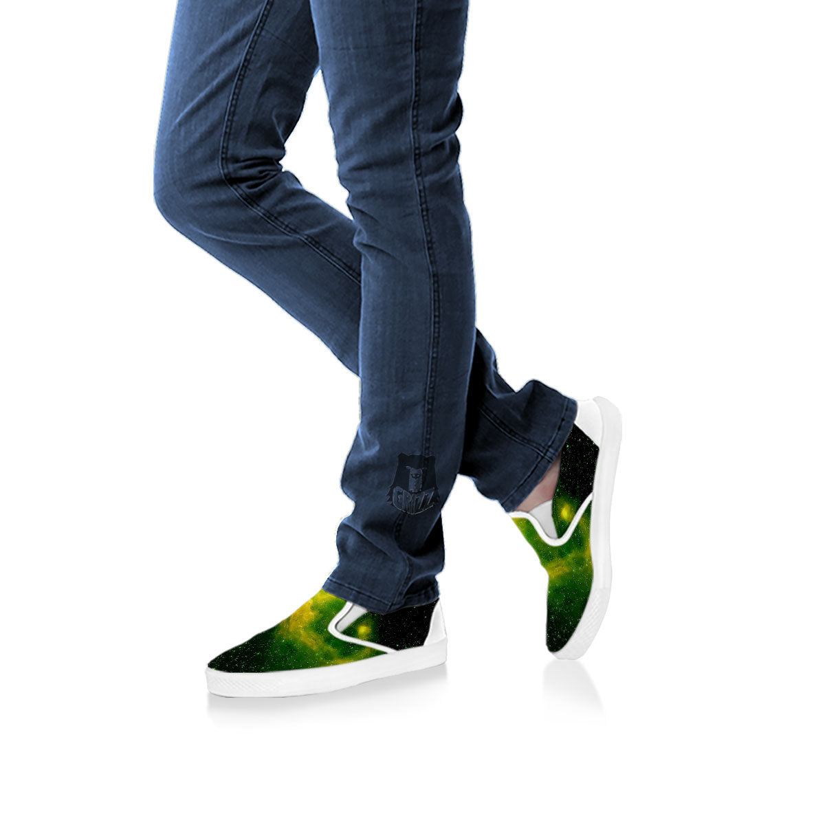 Galaxy Sparkle Green Print White Slip On Shoes-grizzshop