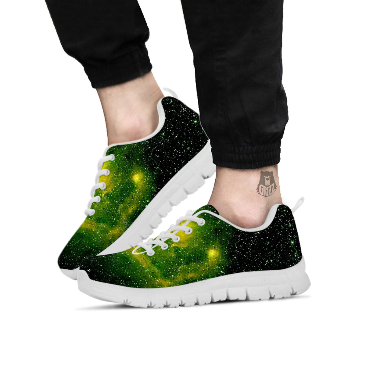 Galaxy Sparkle Green Print White Sneaker-grizzshop