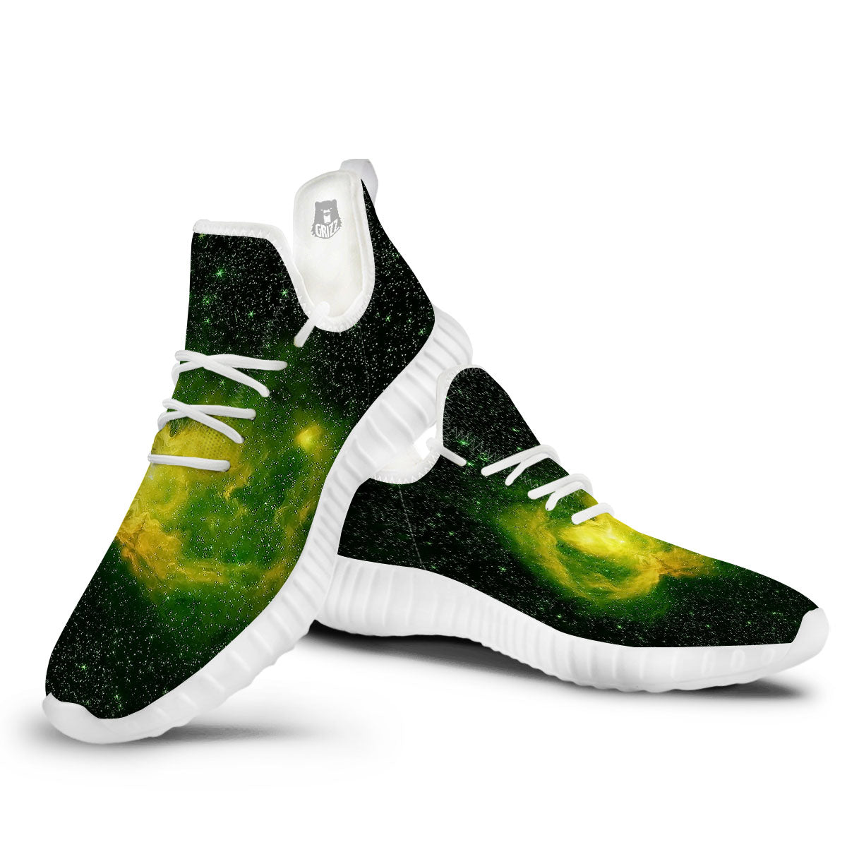 Galaxy Sparkle Green Print White Walking Shoes-grizzshop