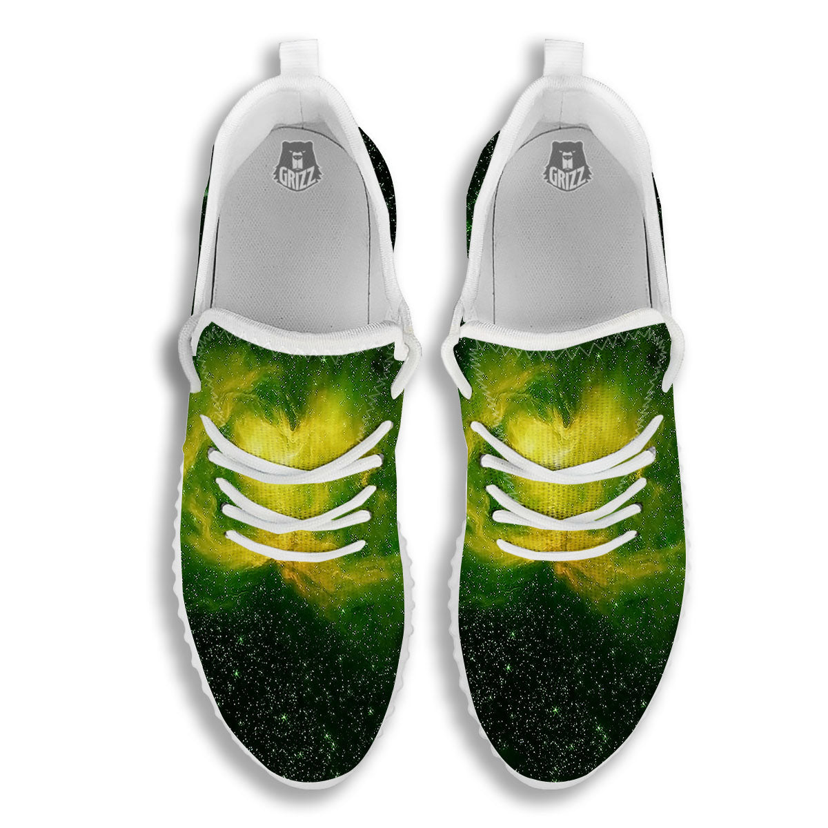 Galaxy Sparkle Green Print White Walking Shoes-grizzshop
