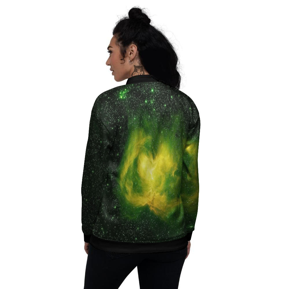 Galaxy Sparkle Green Print Women's Bomber Jacket-grizzshop