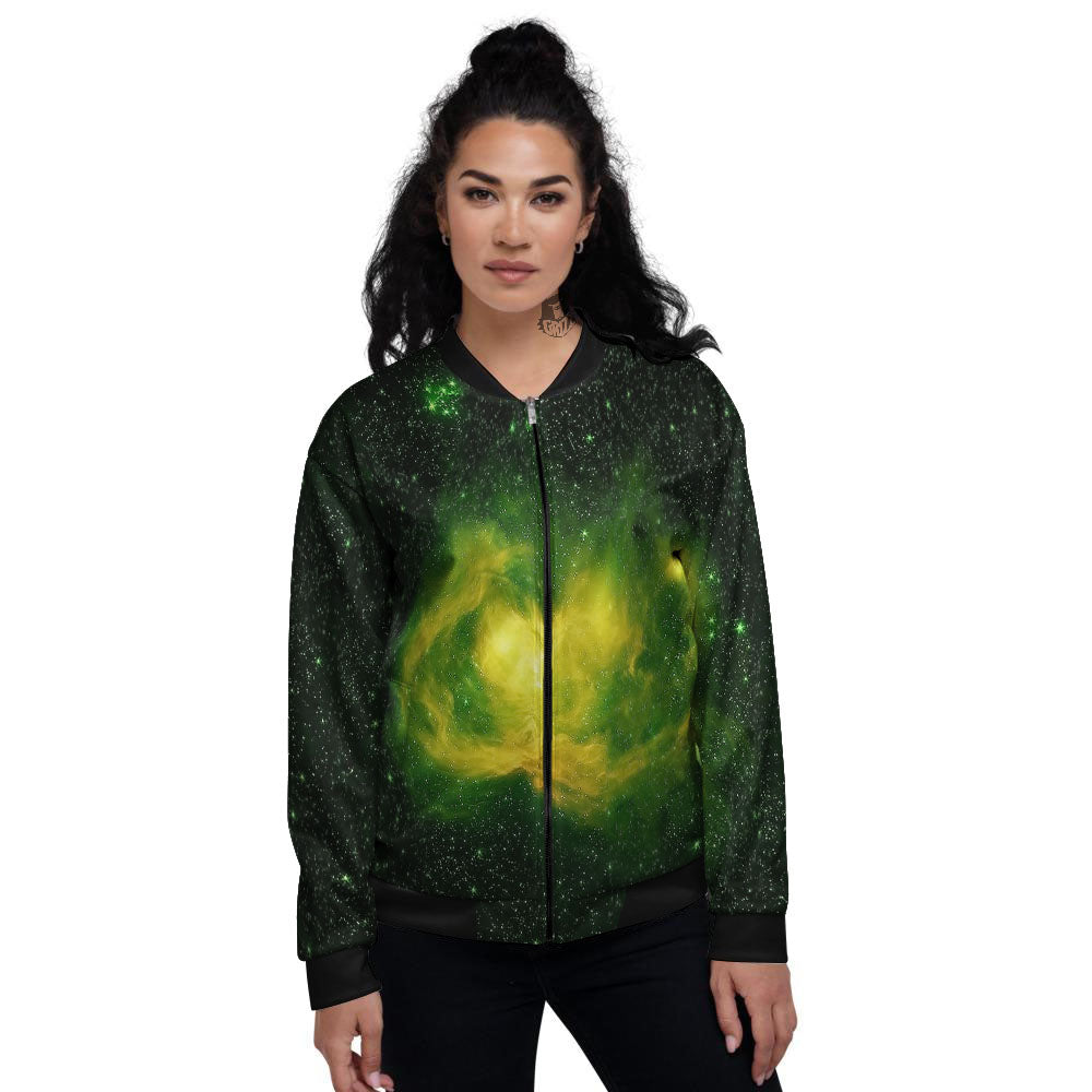 Galaxy Sparkle Green Print Women's Bomber Jacket-grizzshop