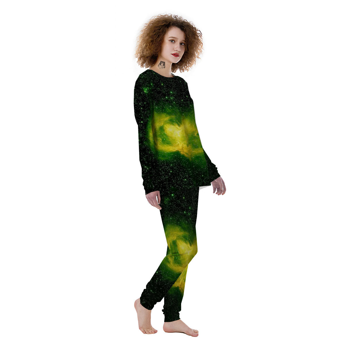 Galaxy Sparkle Green Print Women's Pajamas-grizzshop