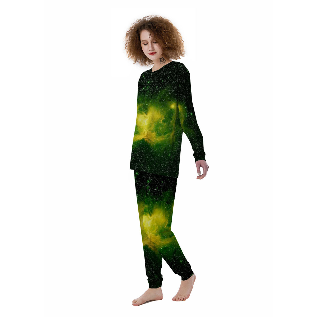 Galaxy Sparkle Green Print Women's Pajamas-grizzshop