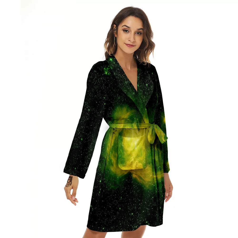 Galaxy Sparkle Green Print Women's Robe-grizzshop