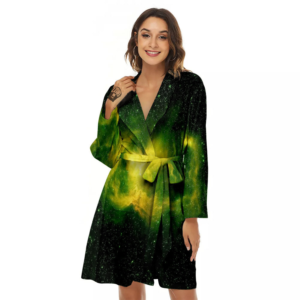 Galaxy Sparkle Green Print Women's Robe-grizzshop
