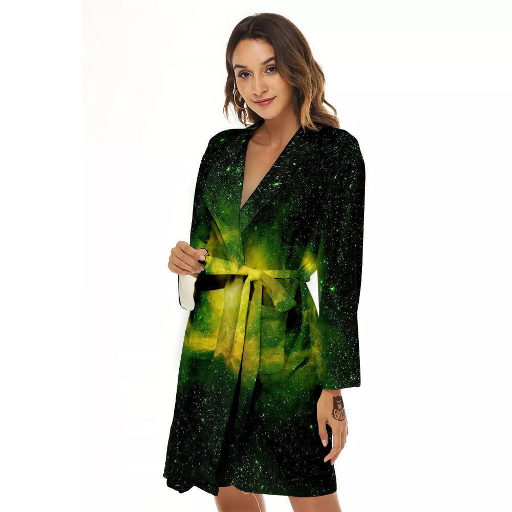 Galaxy Sparkle Green Print Women's Robe-grizzshop