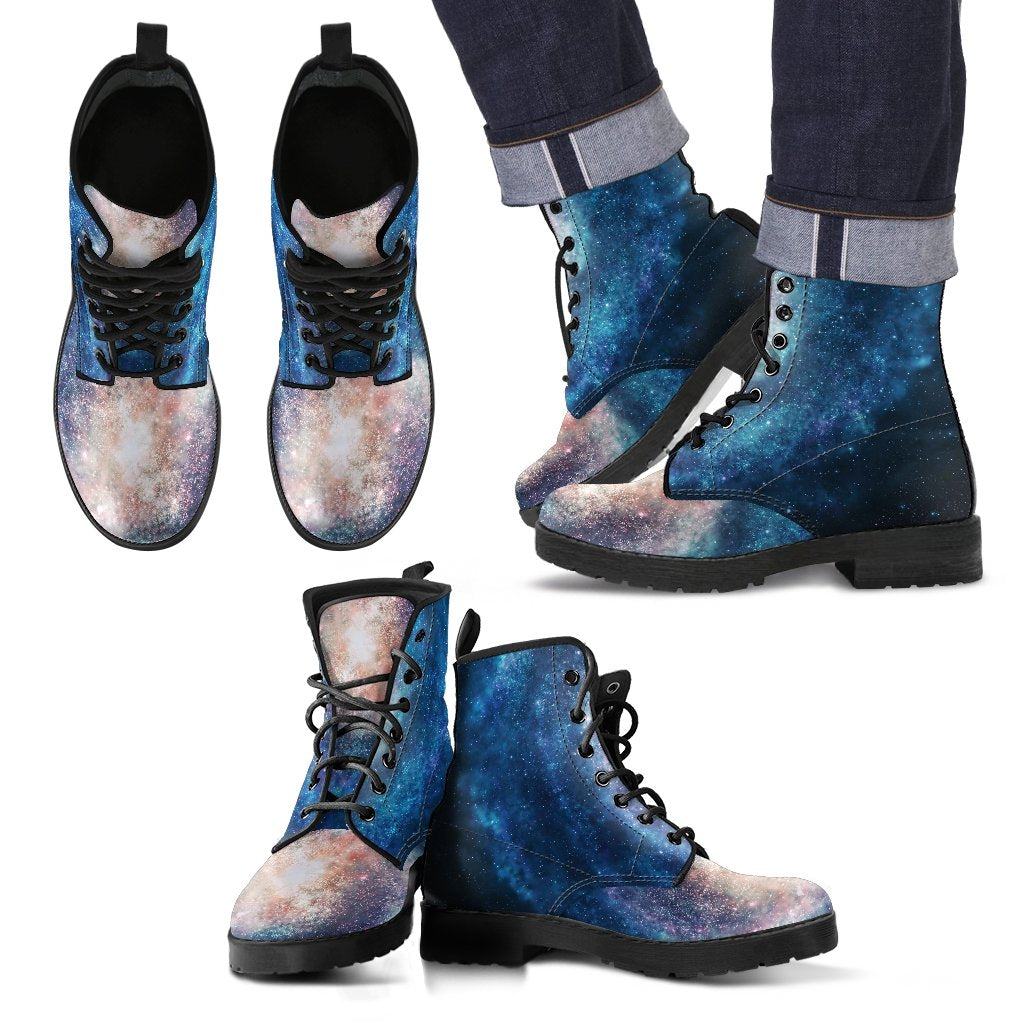 Galaxy Blue Milky Way Space Print Men Women Leather Boots-grizzshop