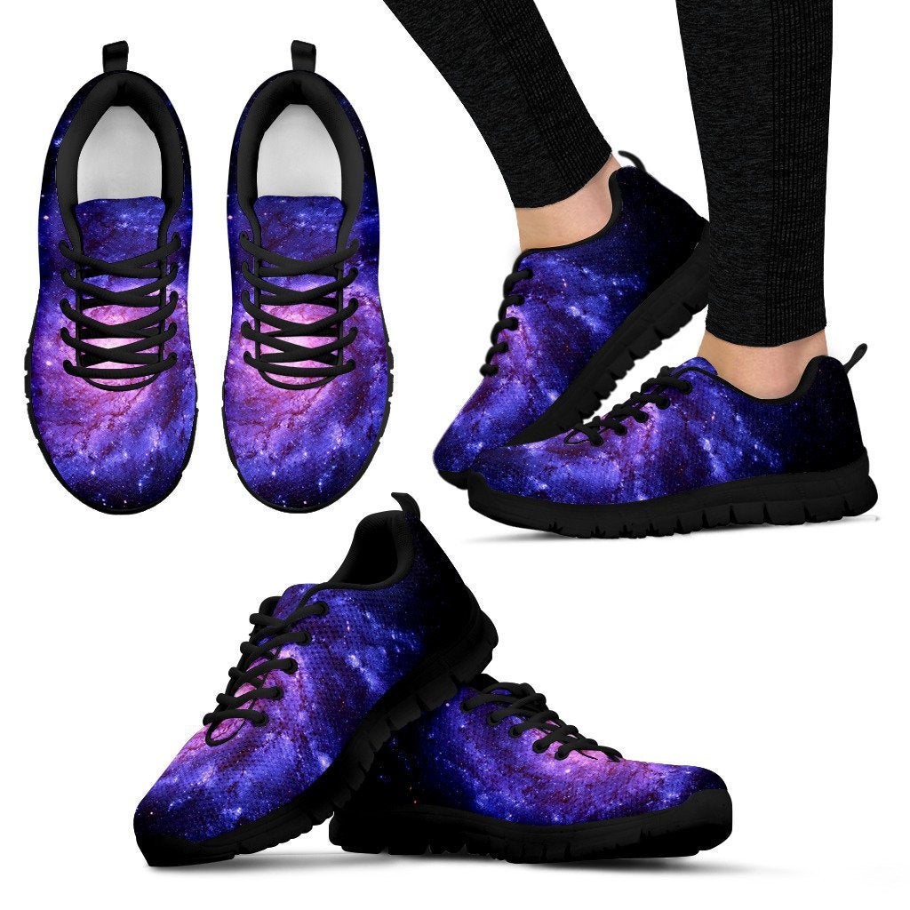 Galaxy Purple Milky Way Space Print Black Sneaker Shoes For Men Women-grizzshop