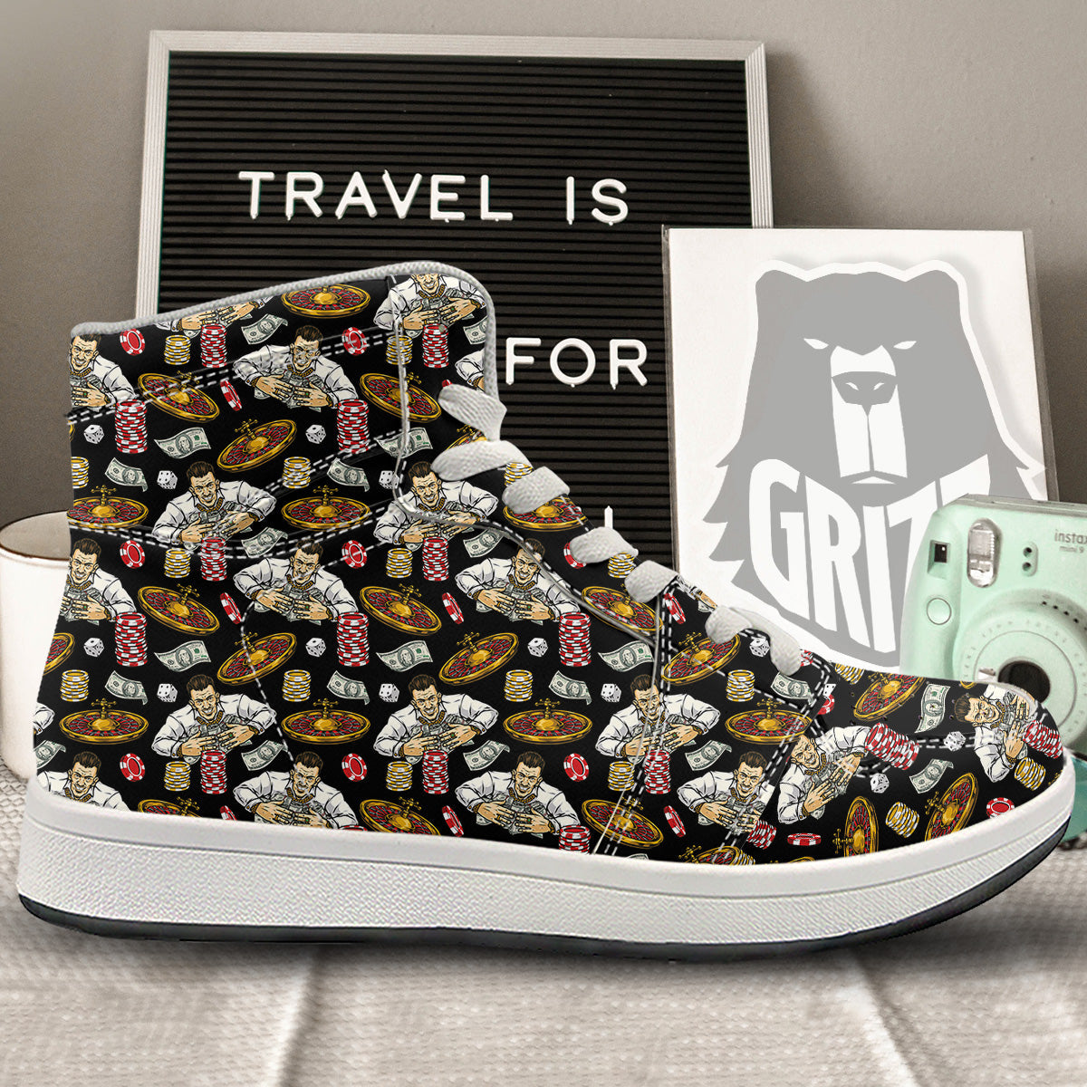 Gambling And Money Vintage Print Pattern High Top Sneakers-grizzshop