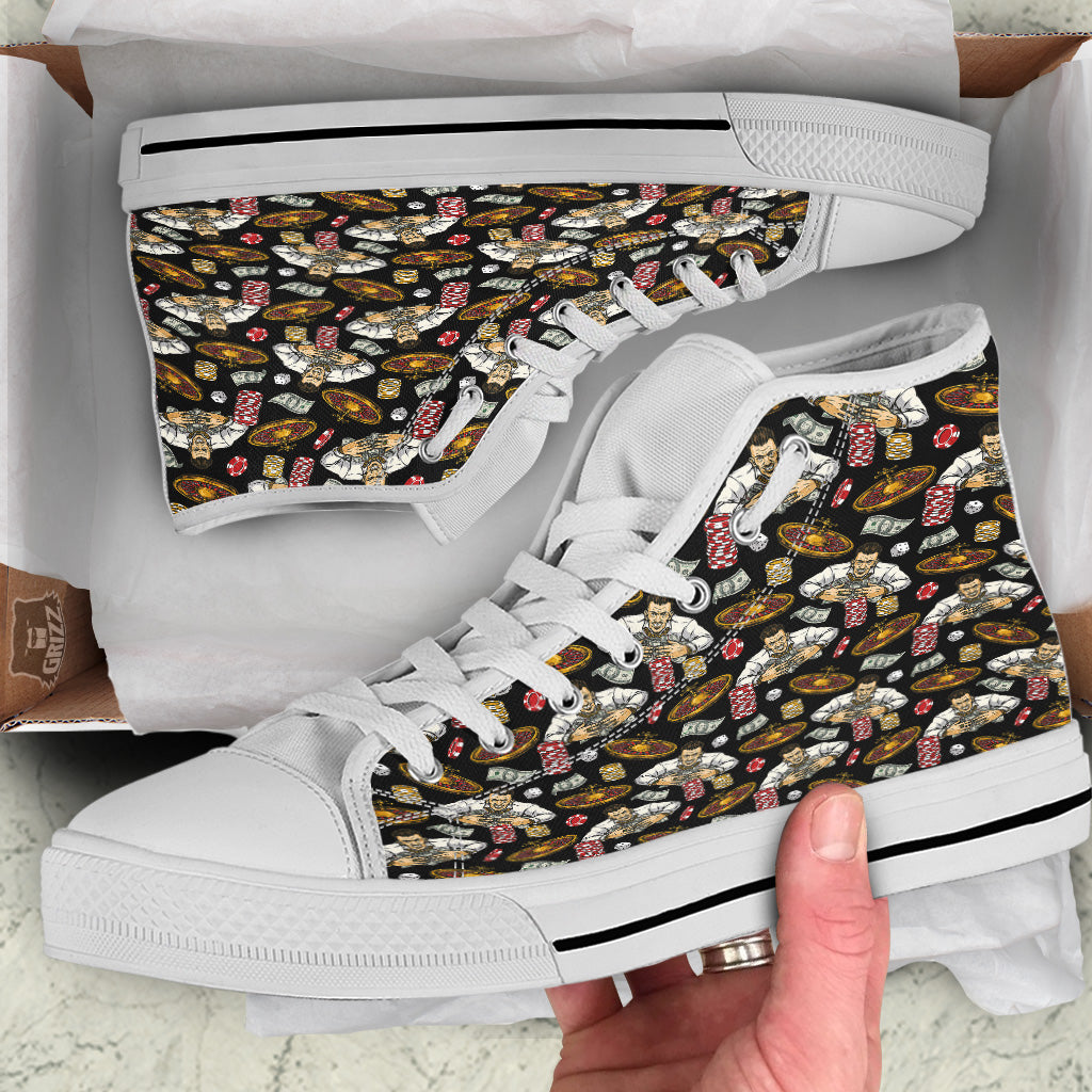 Gambling And Money Vintage Print Pattern White High Top Shoes-grizzshop