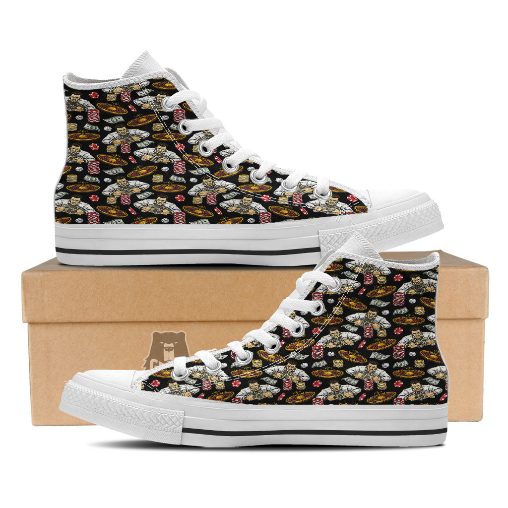 Gambling And Money Vintage Print Pattern White High Top Shoes-grizzshop