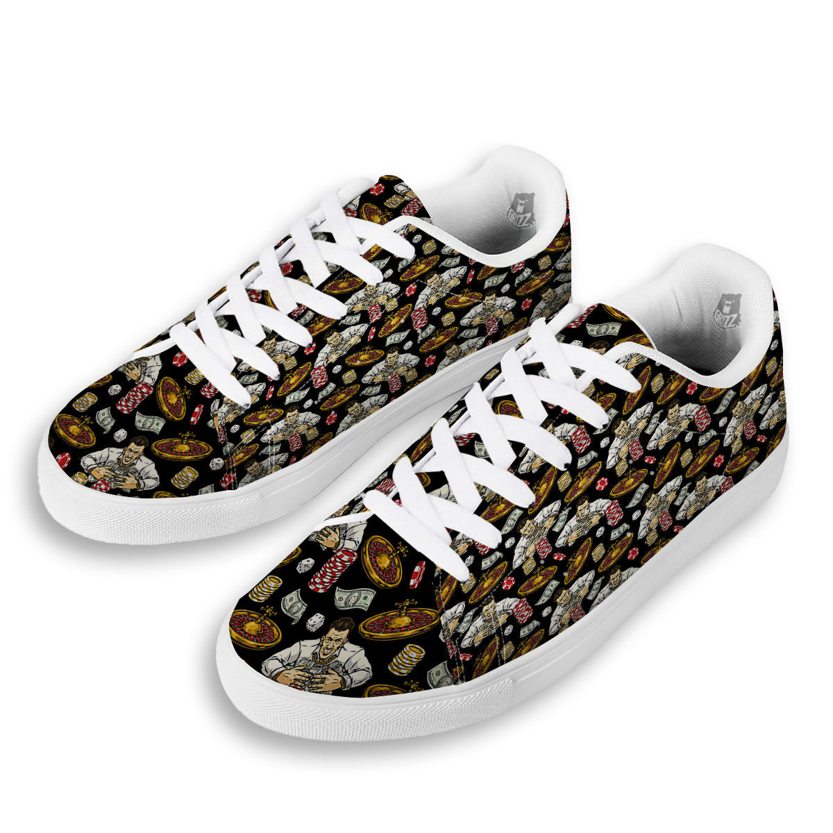 Gambling And Money Vintage Print Pattern White Low Top Sneakers-grizzshop