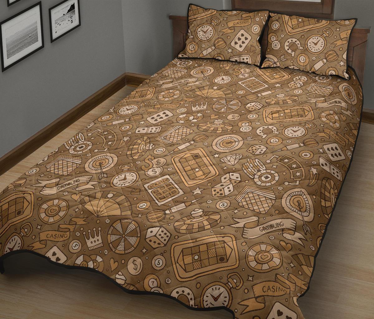 Gambling Poker Pattern Print Bed Set Quilt-grizzshop