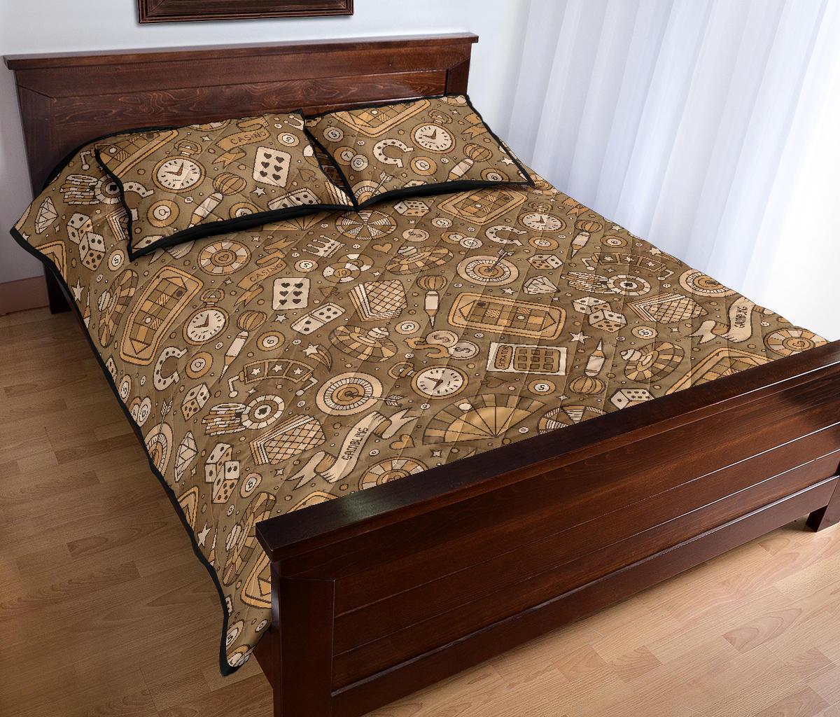 Gambling Poker Pattern Print Bed Set Quilt-grizzshop