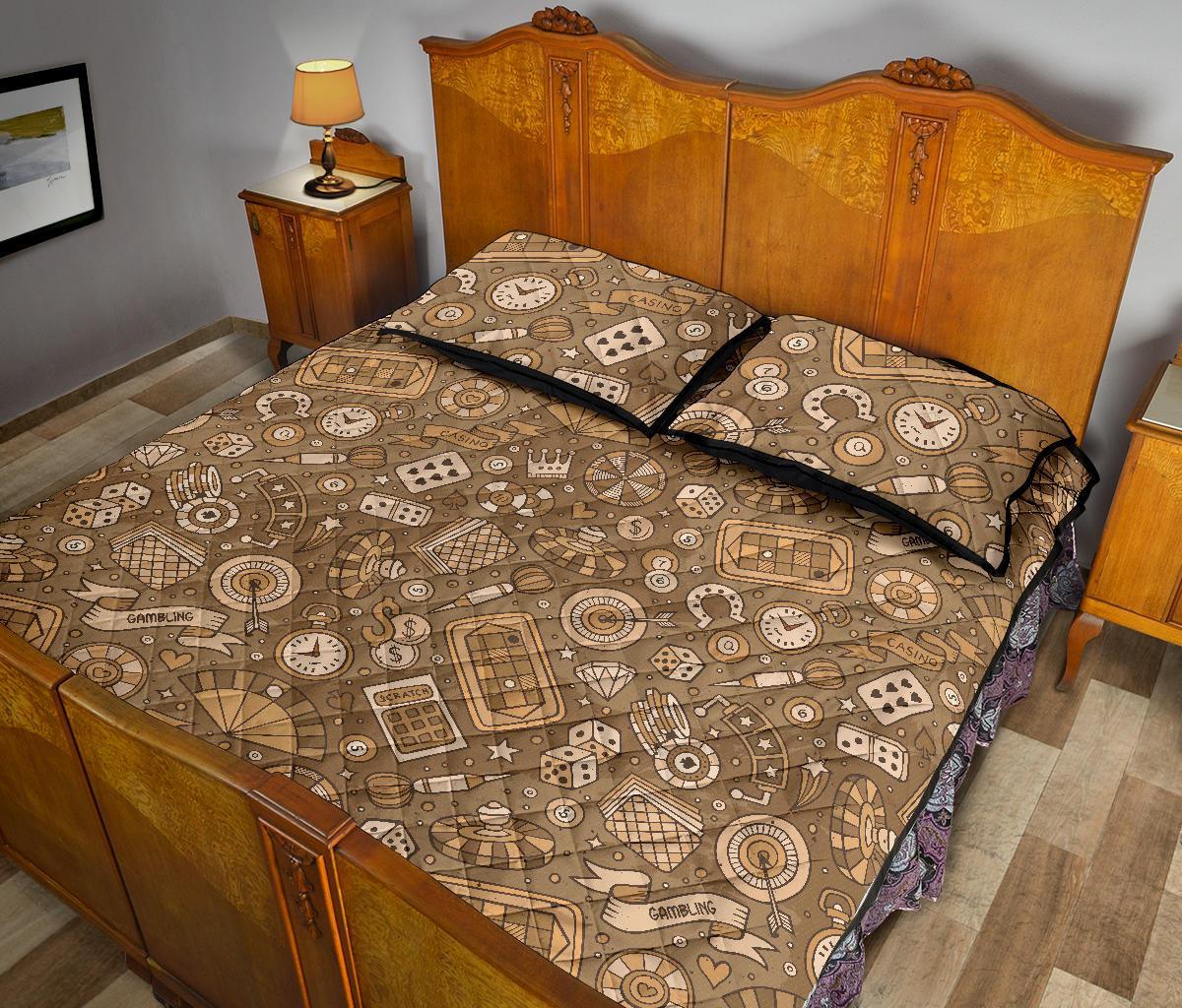 Gambling Poker Pattern Print Bed Set Quilt-grizzshop