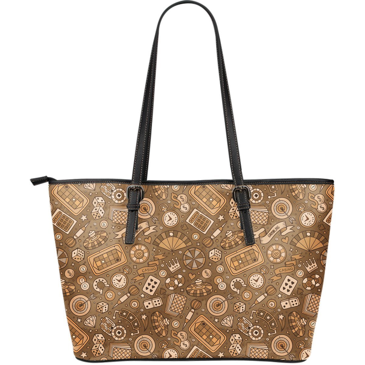 Gambling Poker Pattern Print Leather Tote Bag-grizzshop