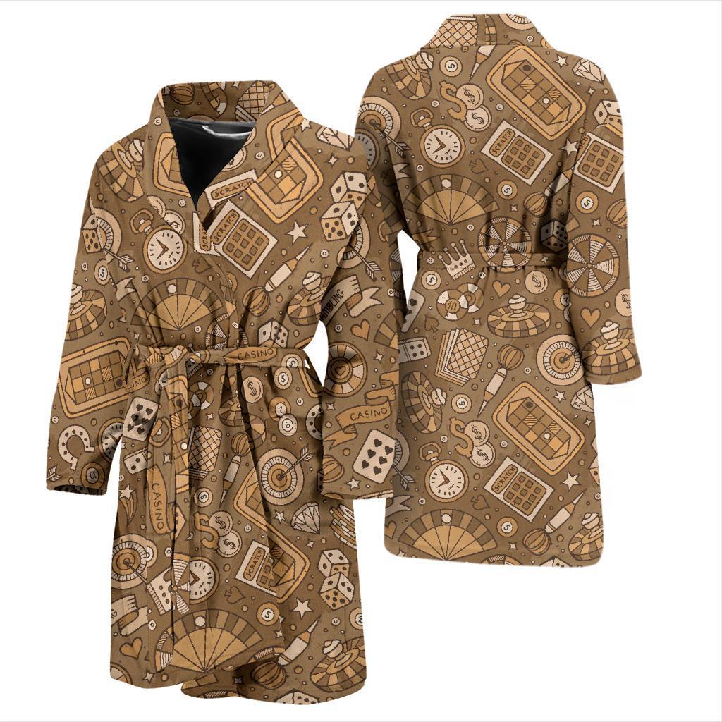 Gambling Poker Pattern Print Men Long Robe-grizzshop