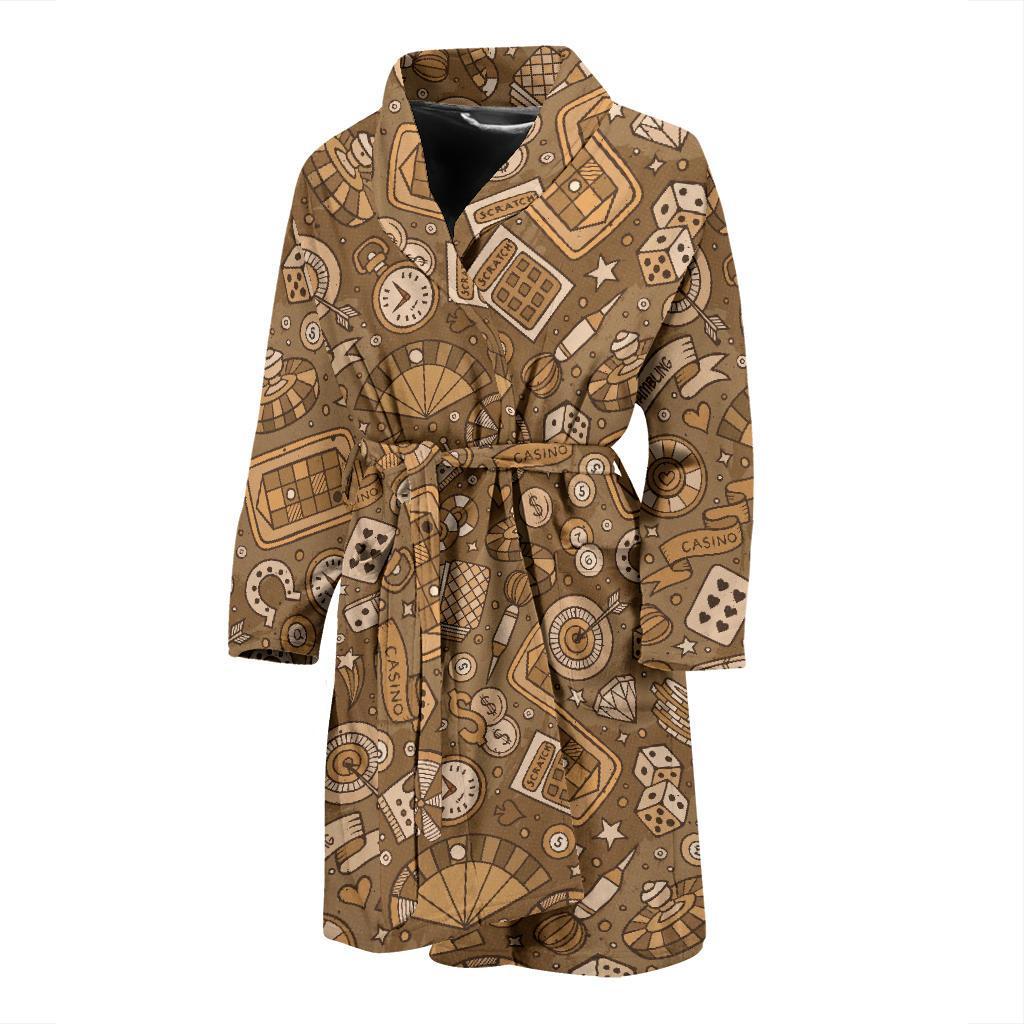 Gambling Poker Pattern Print Men Long Robe-grizzshop