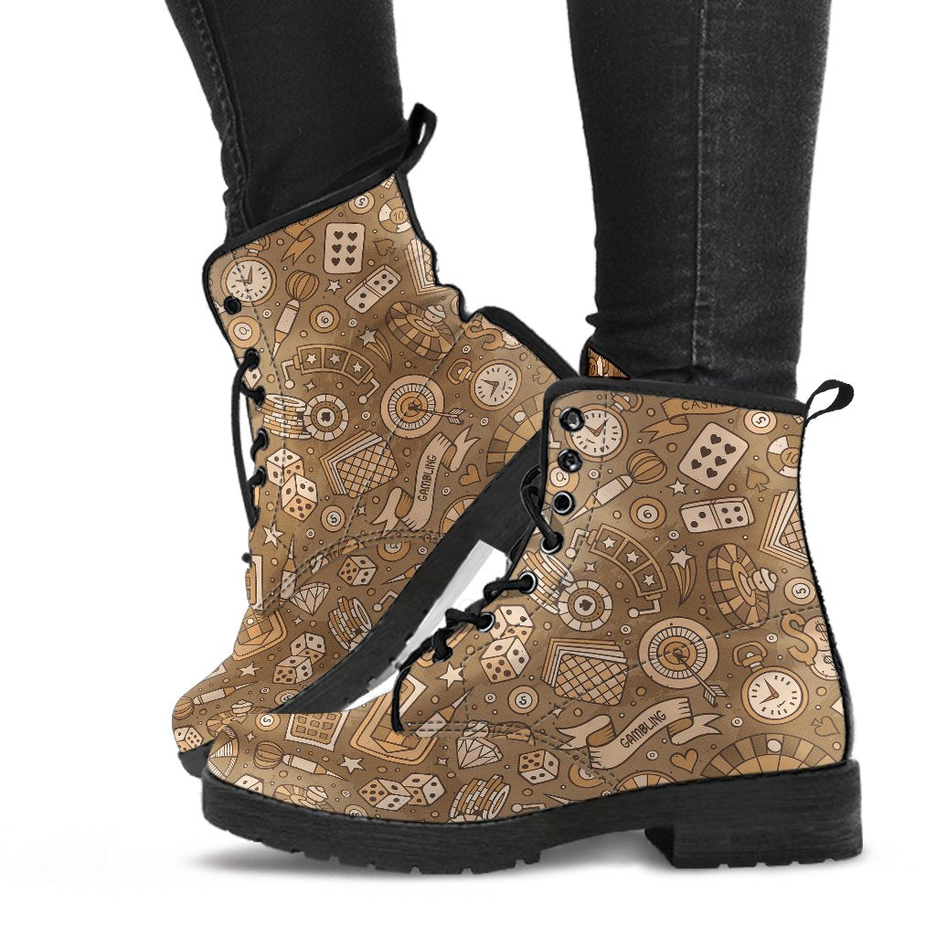 Gambling Poker Pattern Print Men Women Leather Boots-grizzshop