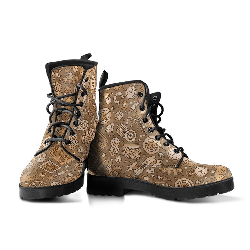 Gambling Poker Pattern Print Men Women Leather Boots-grizzshop