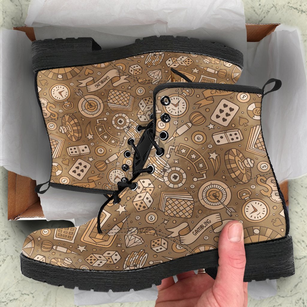 Gambling Poker Pattern Print Men Women Leather Boots-grizzshop