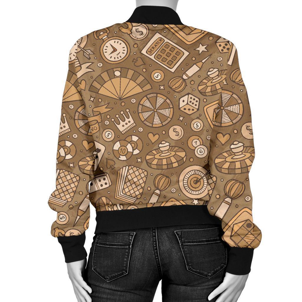 Gambling Poker Pattern Print Women Casual Bomber Jacket-grizzshop